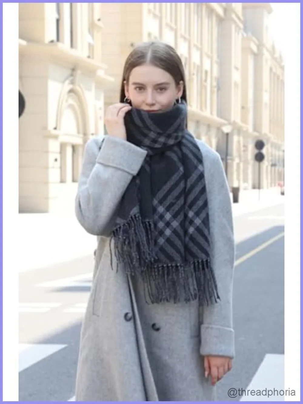 Oversized Plaid Reversible Scarf Shawl Wrap Cashmere-Feel Winter Fringe